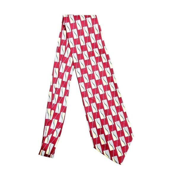 Renzo Polyester Tie Print Red Geometric - Picture 7 of 7